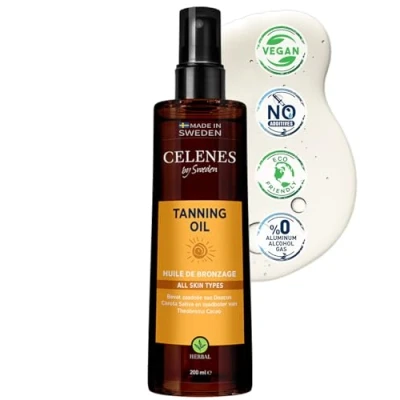 Afbeelding van Celenes by Sweden Herbal Tanning Oil 200ml Bruining Olie Zelfbruiner Natuurlijke Bruining, Hydraterend met Cacao, Caroteen &amp; Vitamine E Vrij van Parabenen en Alcohol