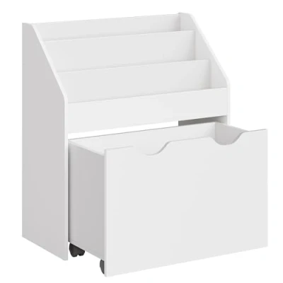 Afbeelding van SONGMICS Kinderboekenkast, rek voor kinderen, speelgoedrek met 3 planken, opbergdoos op wielen, multifunctioneel, kinderkamer, speelkamer, wolkenwit GKR041W10