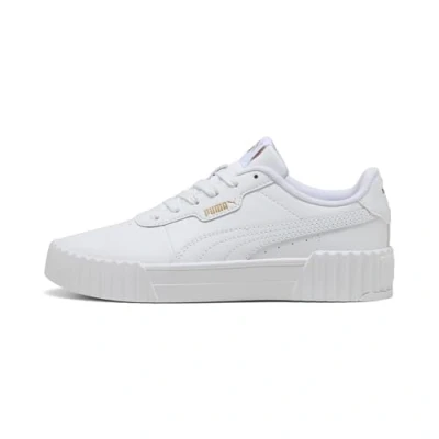 Afbeelding van Puma Carina Unisex Sneakers laag voor kinderen, Maat: 35.5, White/gold Leer/ synthetisch