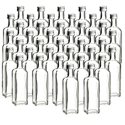 Afbeelding van gouveo 40 stuks Maraska glazen flessen van 60 ml met zilverkleurige schroefsluiting, mini fles 0,06 l om te vullen, voor likeuren, schnaps, olie of als cadeau (MFET060S)