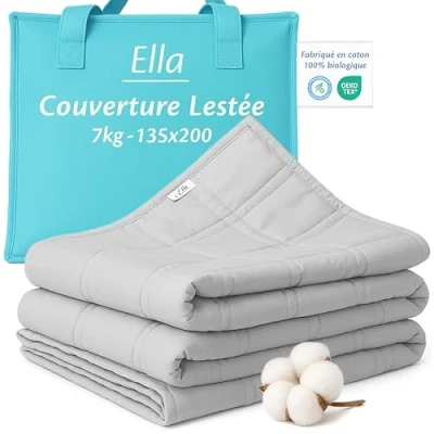 Afbeelding van Ella® Verzwaringsdeken 7kg 135 x 200cm Zwaartedeken Weighted Blanket Verzwaarde Deken OEKO TEX Katoen Lichtgrijs