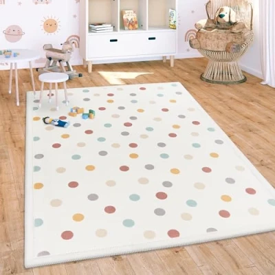 Afbeelding van Paco Home Tapijt Voor Kinderen Vloerkleed Kinderkamer Antislip Regenboog Dierlijk Stippen 120x160 cm