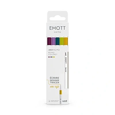 Afbeelding van Uni Emott Fineliner stiften Retro kleuren set van 5