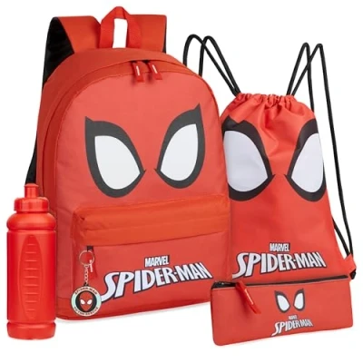 Afbeelding van Marvel 5 delige Schooltassenset met rugzak, koordtas, etui, waterfles en sleutelhanger, cadeaus voor jongens, Rood Spiderman,