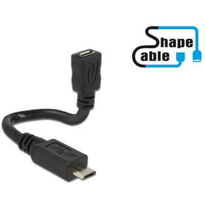 Afbeelding van Delock OTG ShapeCable USB verlengkabel micro type B (V) naar (M) 2.0 15 cm zwart