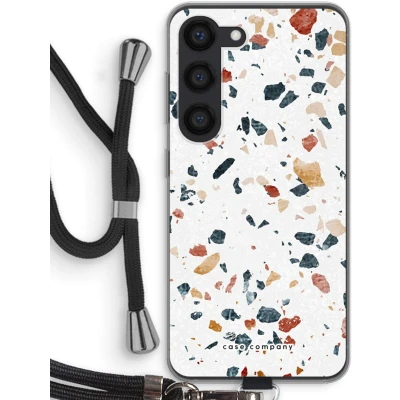 Afbeelding van Case Company® hoesje met Koord geschikt voor Samsung Galaxy S23 Terrazzo N4 Telefoonhoesje Zwart Bescherming aan alle Kanten en Over de Schermrand
