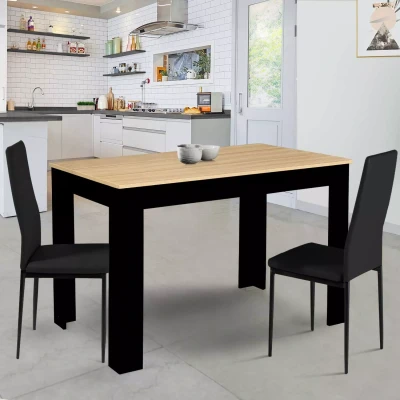 Afbeelding van Table à manger ROZY 4 personnes noire plateau façon hêtre 110 cm