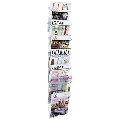 Afbeelding van Alba Wanddisplay metaaldraad 7 vakken A4 25 x 112 cm tijdschriftenhouder krantenhouder wandtijdschriftenhouder documentenhouder vintage display designdisplay DDFIL7M