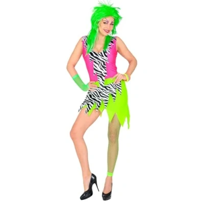 Afbeelding van Widmann Jaren 80 &amp; 90 Kostuum Wilde Rock Chick Vrouw Groen, Roze, Zwart / Wit XS Carnavalskleding Verkleedkleding
