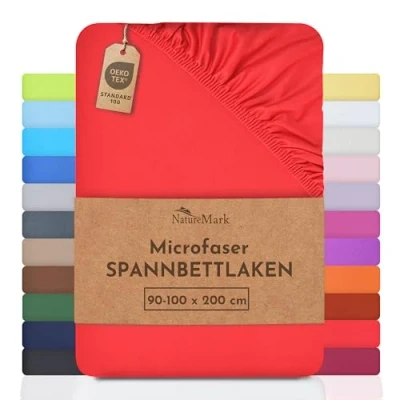 Image de NatureMark Drap housse en microfibre, nombreuses tailles et couleurs, 90 x 200 100 cm, Rouge