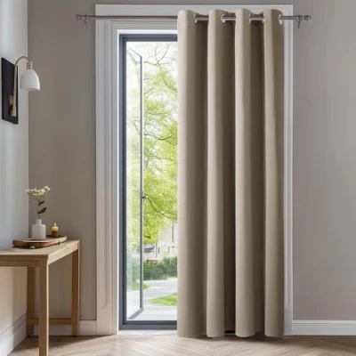 Afbeelding van Deconovo warmte isolerende verduisterende gordijnen, gordijnen voor de slaapkamer van jongens, modern ontwerp met oogjes, 140x290 CM (breedte x hoogte), Taupe, 1delig