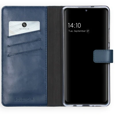 Afbeelding van Selencia Hoesje Geschikt voor Samsung Galaxy A42 Met Pasjeshouder Echt Lederen Bookcase Blauw