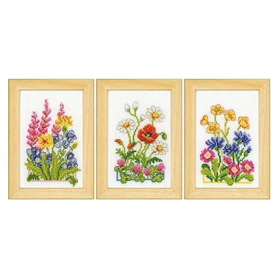 Afbeelding van Vervaco Veldbloemen set van 3 Miniatuur kit borduren PN 0148506