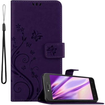 Afbeelding van Cadorabo Hoesje geschikt voor Motorola MOTO C PLUS in BLOEMEN DONKER PAARS Beschermhoes bloemmotief met magnetische sluiting, standfunctie en kaartsleuven Book Case Cover Etui