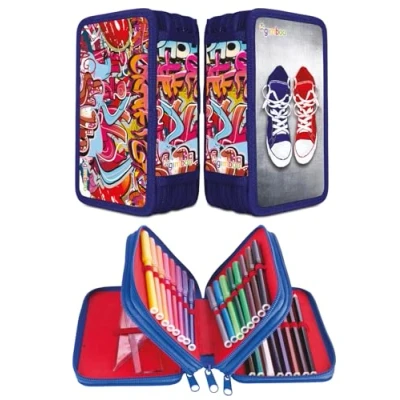 Afbeelding van gimboo Schooltas met accessoires, Blauw, 19 x 11,5 6 cm, motief: grafiet, Patroon: grafiet
