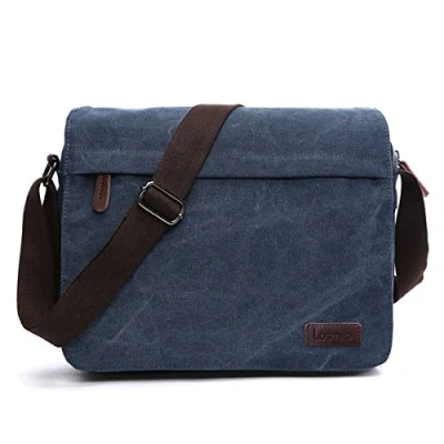 Afbeelding van LOSMILE Canvas Schoudertas voor heren, laptoptas, schooltas, school en werk, mannen vrouwen., L blauw,