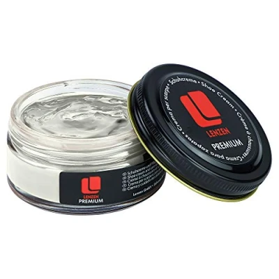 Afbeelding van Lenzen Premium schoencrème, voedende crème voor glad en generfd leer, grijs.