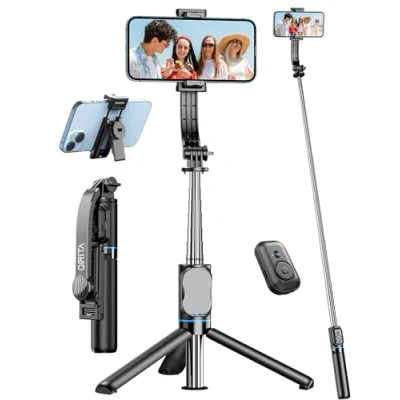 Afbeelding van Selfiestick voor iPhone, 104 cm uittrekbaar statief smartphone met afneembare telefoonhouder en draadloos telefoonstatief compatibel Samsung,