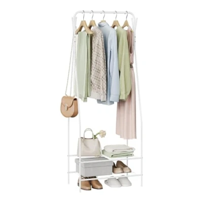 Afbeelding van Rootz Kledingrek Kledingstandaard Kledingkast Organizer Kledinghouder Kledingdisplay Kledinghanger Outfit Station Wit 58,5x32x158cm