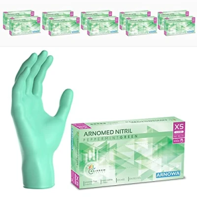 Image de ARNOMED gants jetables vert, nitrile taille XS, gant jetable 1000 pièces (10 boîtes), en non poudrés &amp; sans latex, cuisine, a usage unique S, M, L XL