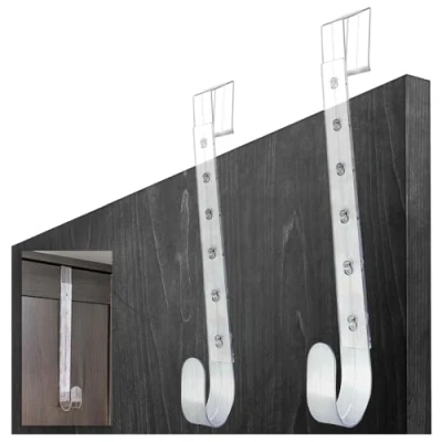 Afbeelding van COM FOUR® 2x Crochets de porte réglables en plastique polyvalents pour suspendre des couronnes et vestes décoratives Installation facile sans perçage