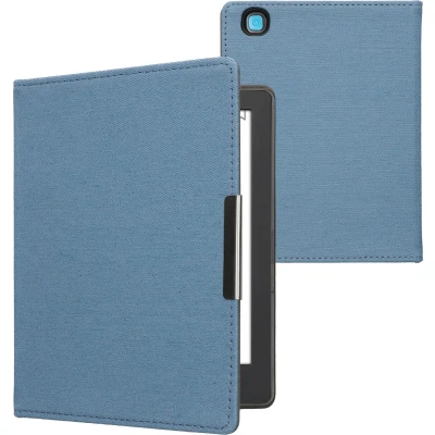Afbeelding van kwmobile E reader hoesje geschikt voor Kobo Aura H2O Edition 2 hoes flip case met magneetsluiting Ereader cover Denim design in blauw
