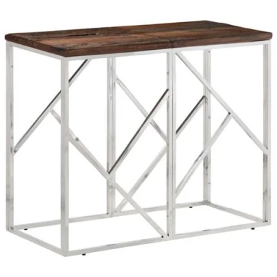 Afbeelding van Wandtafel roestvrij staal en massief bielshout zilverkleurig