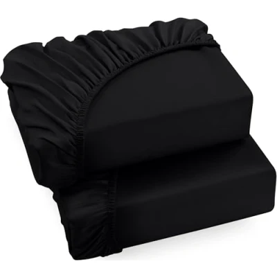 Afbeelding van Utopia Bedding Set van 2 hoeslakens, hoekhoogtes 35 cm voor dik matras, geborstelde microvezel, 90 x 200 cm, zwart