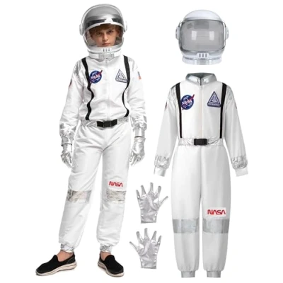 Afbeelding van Spooktacular Creations Uniseks astronautenkostuum met zilveren strepen voor kinderen, Halloween, pilotenpak helm