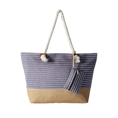 Afbeelding van DonDon waterafstotende strandtas met ritssluiting, Blauw gestreept