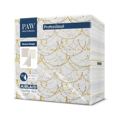 Afbeelding van PAW Papieren servet Airlaid (40 x 40 cm) I 50 stuks Ideaal voor bruiloft, doop, communie, verjaardag tafeldecoratie met motief op de achterkant omgekeerde feestelijke slinger