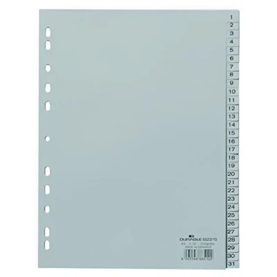 Afbeelding van Durable 652310 Register, A4, 31 digitale toetsen, 1 31, universele perforatie, polypropyleen, 120 micron, kleur: grijs, 10 stuks