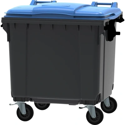 Afbeelding van Container 1100 liter vlak deksel grijs/blauw