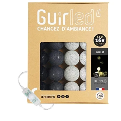 Afbeelding van GuirLED Lichtketting met bolletjes van katoen, USB, 2 uur nachtlampje voor baby&#039;s, incl. A dubbele USB adapter, 3 intensiteiten, 16 bolletjes1,6 m, Minuit