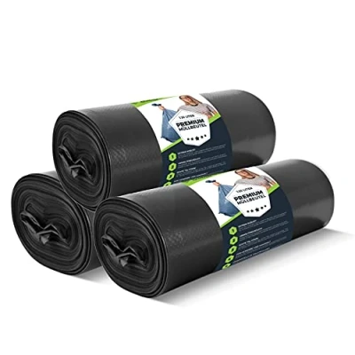 Afbeelding van Vuilniszakken 120 liter zwart extreem scheurvast afvalzakken XXL type 100 extra 70 µ 700 x 1100 mm LDPE grote vuilniszak 75 zakken