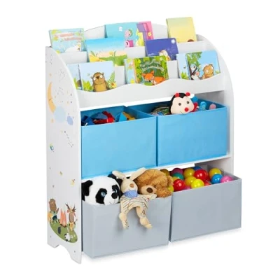Afbeelding van Relaxdays kinderkast speelgoed speelgoedkast boekenkast kinderen boekenrek print A