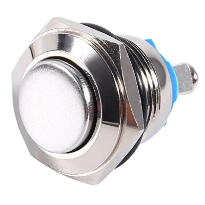 Afbeelding van Automatische resetschakelaar, 12 V, 16 mm, waterdicht, kortstondige drukknop, metaal, zilverkleurig