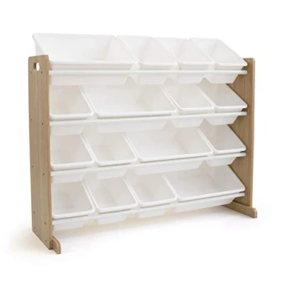 Image de Humble Crew étagère pour enfants, organisateur de jouets avec 16 bacs rangement, naturel/blanc