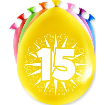 Afbeelding van Ballonnen 15 jaar party 30cm 8 stuks