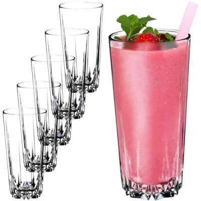 Afbeelding van KADAX Drinkglazen van hoogwaardig Glas, Set 6, Waterglazen, dikwandige Sapglazen, geribbelde Glazen voor Water, Drank, Sap, Party, Cocktailglazen, Drankglazen
