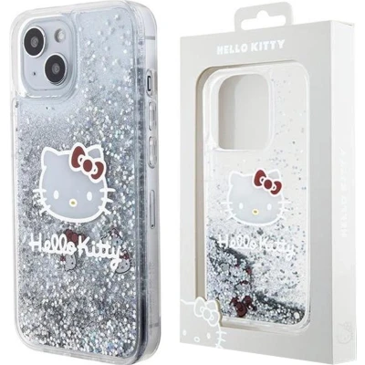 Afbeelding van Hello Kitty Liquid Glitter Charms Head case voor iPhone 15 zilver