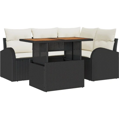 Afbeelding van vidaXL 5 delige Tuin Sofa Set met Kussens Zwart Poly Rattan