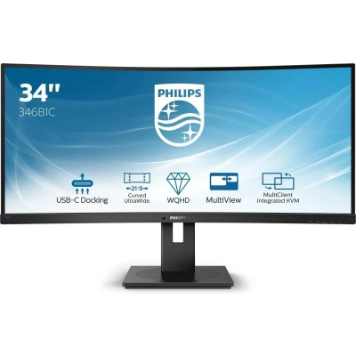Afbeelding van Philips 346B1C LCD monitor Energielabel G (A G) 86.4 cm (34 inch) 3440 x 1440 Pixel 21:9 5 ms RJ45, Hoofdtelefoonaansluiting VA LED