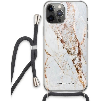Afbeelding van Case Company® hoesje met Koord geschikt voor iPhone 13 Pro Max Goud marmer Telefoonhoesje Zwart Extra Bescherming aan alle Kanten en Over de Schermrand