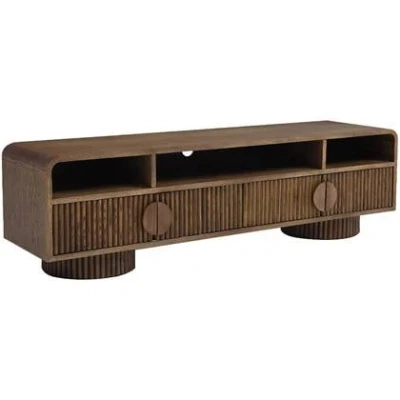 Afbeelding van Goossens Tv Meubel Melani, 4 Deuren 3 Open Vakken 160 Cm Breed Hout Bruin