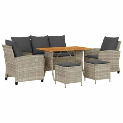 Afbeelding van vidaXL 6 delige Loungeset met kussens poly rattan lichtgrijs
