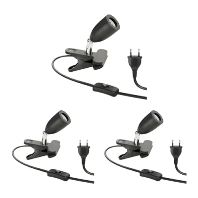 Afbeelding van ledscom.de 3 stuks LIK klemlamp, schakelaar, mat zwart, 1 x E27 max. 60 W