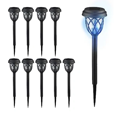 Afbeelding van Relaxdays solar tuinlampen tuinlantaarns met grondpen 42 cm tuinverlichting zwart Pak van 10