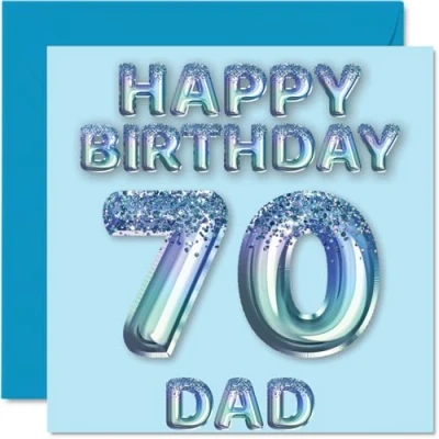 Afbeelding van Verjaardagskaart 70 jaar voor papa, blauwe glitterballonnen, verjaardagskaarten jarige papa van zoon, dochter, 145 mm x