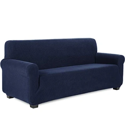 Afbeelding van TIANSHU zetelovertrek, 3 zits, jacquard, rekbaar, met armleuningen, bankhoes, decoratie voor woonkamer, slaapkamer, donkerblauw